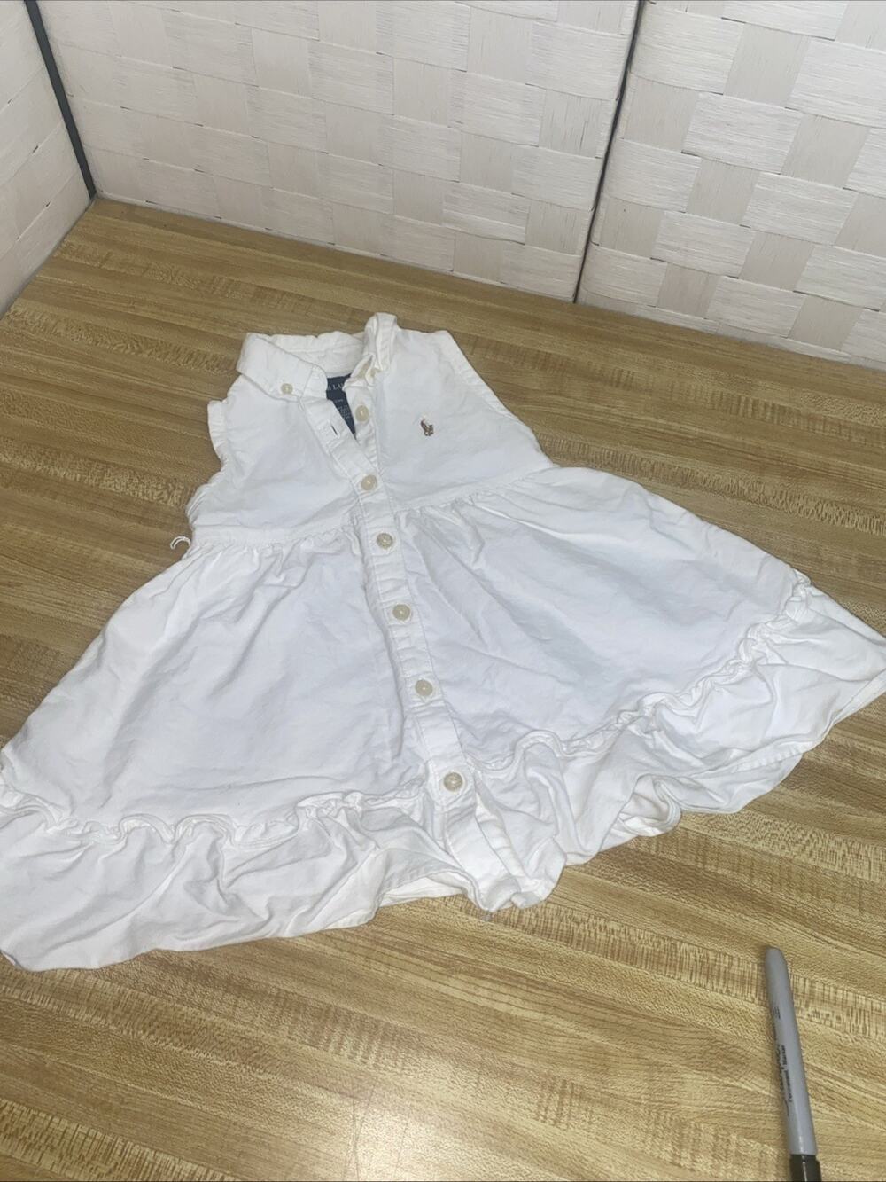 Ralph Lauren White Smocked Tank Shirt Dress 100% Cotton Sz 12M Sleeveless